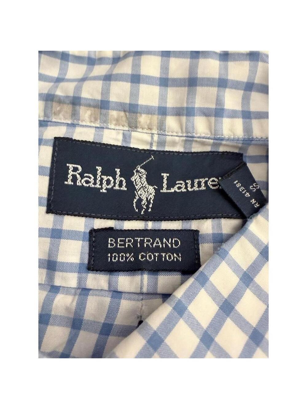 Polo by Ralph Bertrand Lauren Light Blue and White Gingham Shirt Large